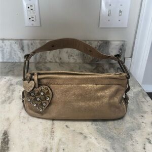 Vintage Juicy Couture Gold Cowhide Leather Mini Bag with Heart Charm